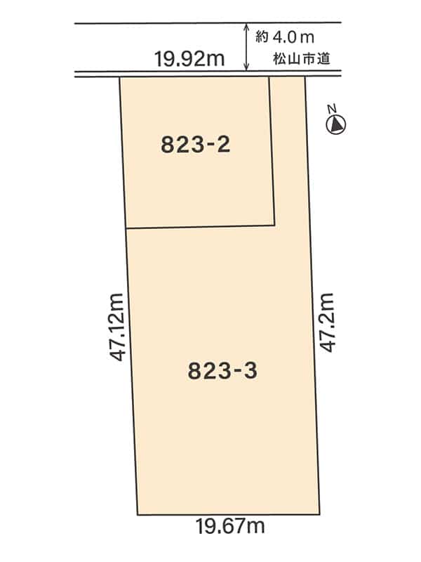 松山市北条辻売り土地の区画図